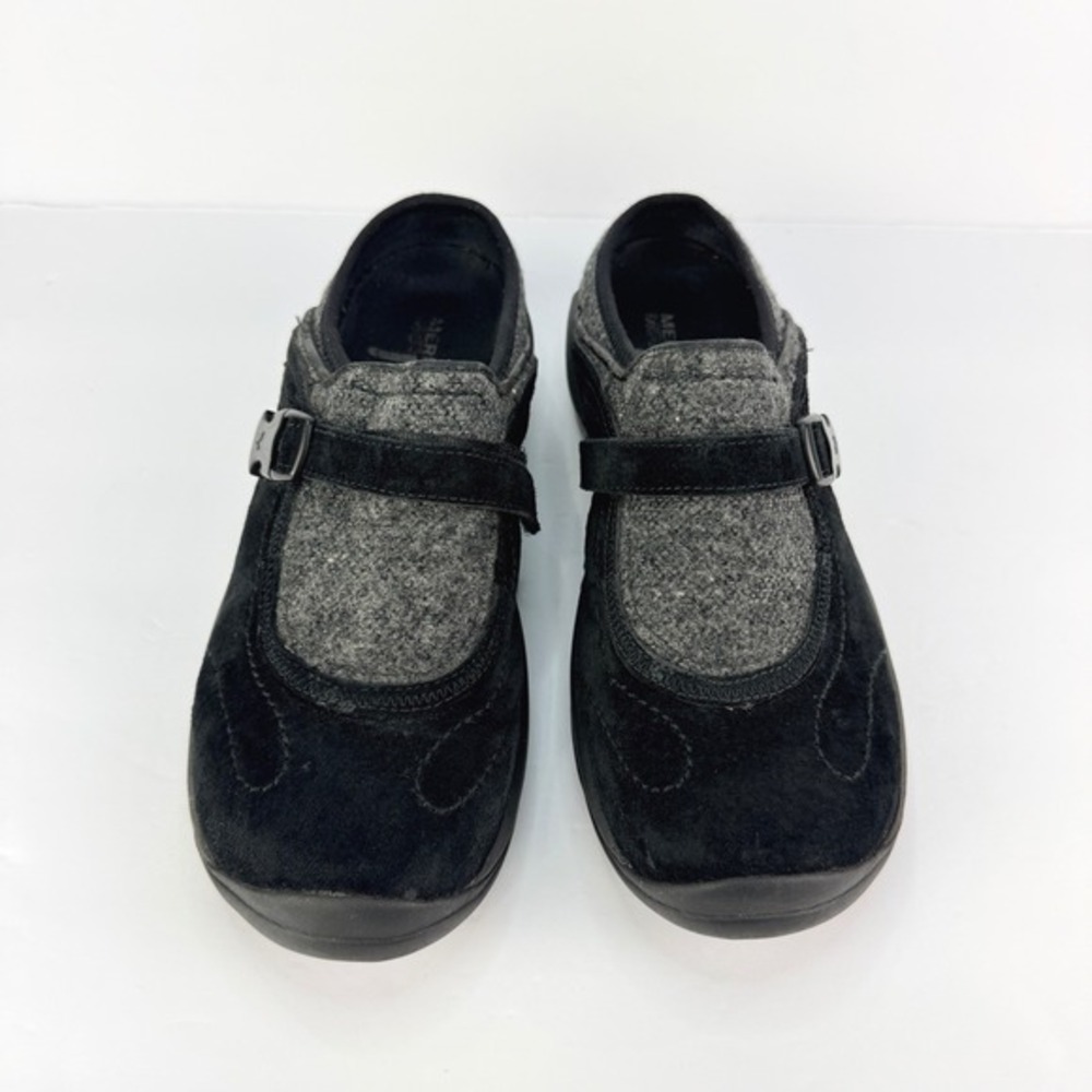 Merrell Women 10.5 Suede Wool Encore Sidestep Buckle Black Slip On‎ Mules Shoes